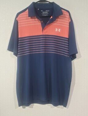 LG Under Armour Polo - Navy & Coral with White Stripes